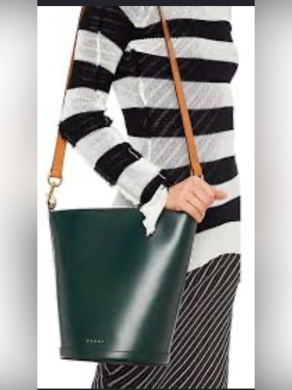 MARNI TRUNK STRUCTURED LEATHER BUCKET CROSSBODY HANDBAG GREEN